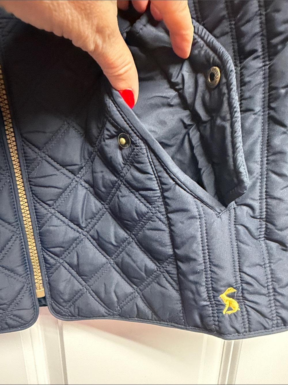Joules Quilted Navy Sleeveless Zip Vest with Gold Hardware - Picture 3 of 4